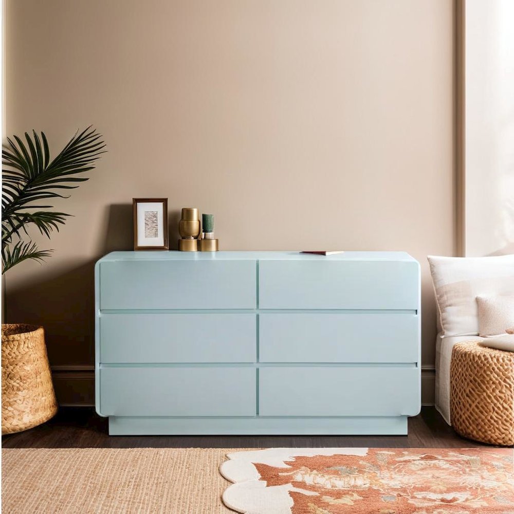 Elegant 6-Drawer Dresser in Blue Acacia with Modern Design for Bedrooms