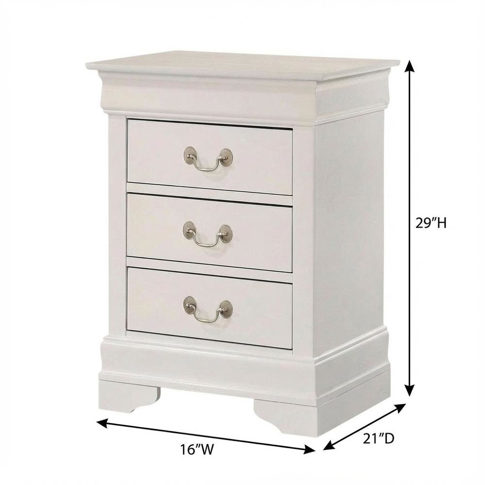 White Night Stand with Traditional Style and 3 Drawers
