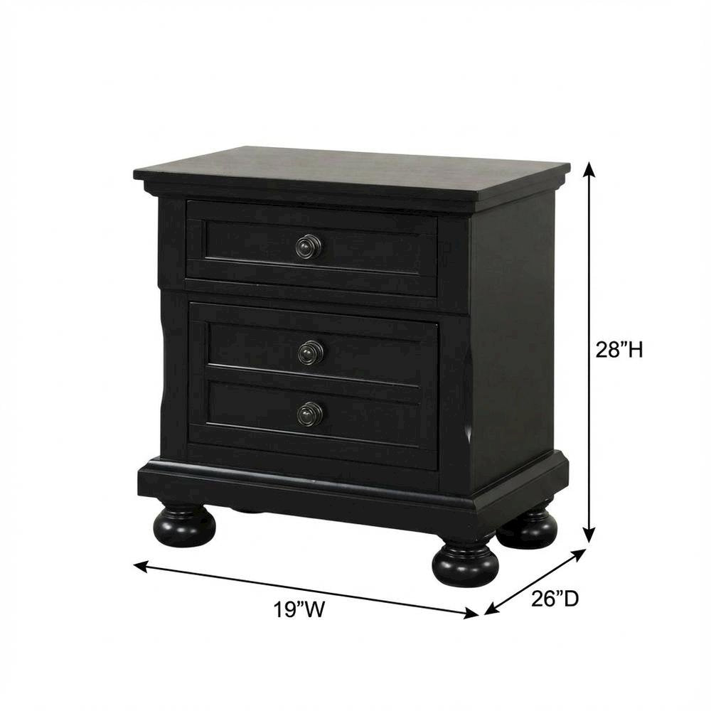 Contemporary Black Nightstand with Dovetailed Drawers and Metal Glides