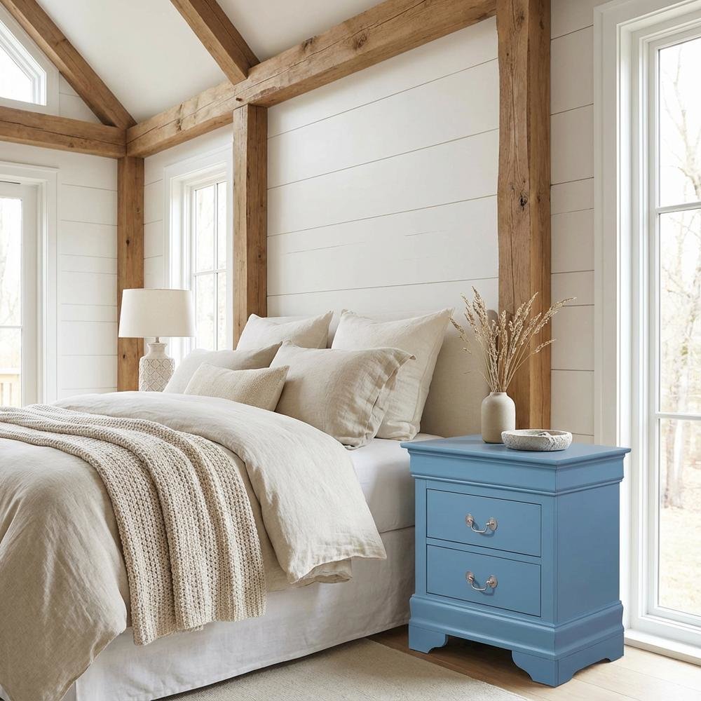 Blue Nightstand with Traditional Style and Sturdy Construction