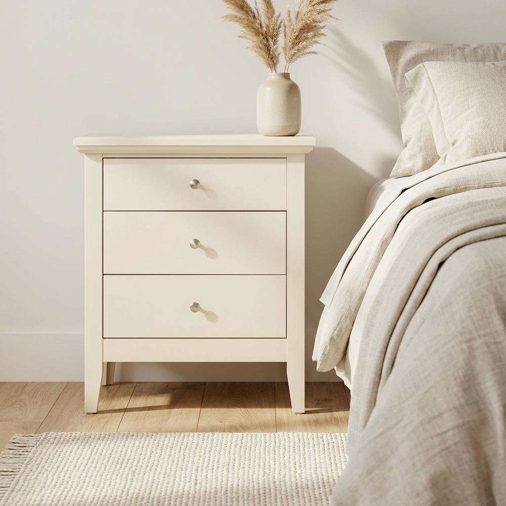 Beige Bedroom Nightstand with Dovetailed Drawers and Casual Style