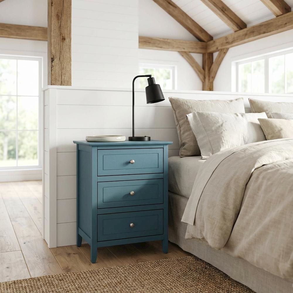 Blue 3-Drawer Nightstand with Transitional Style and Sturdy Construction
