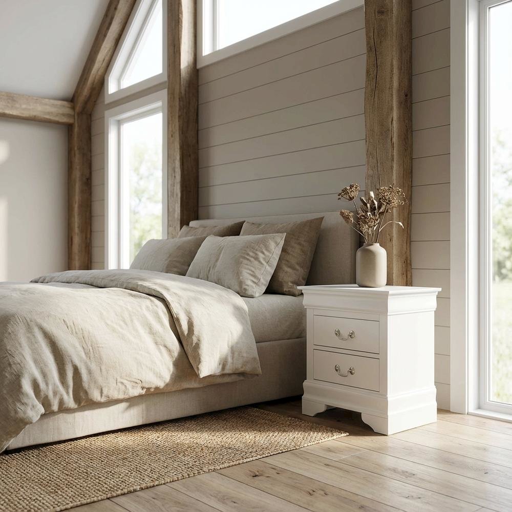 White Nightstand with Traditional Style and Dovetailed Drawers