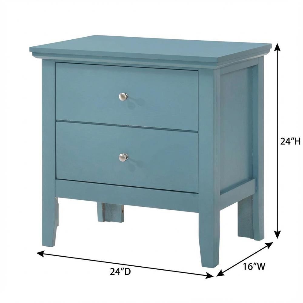 Teal Nightstand with Dovetailed Drawers and Transitional Style