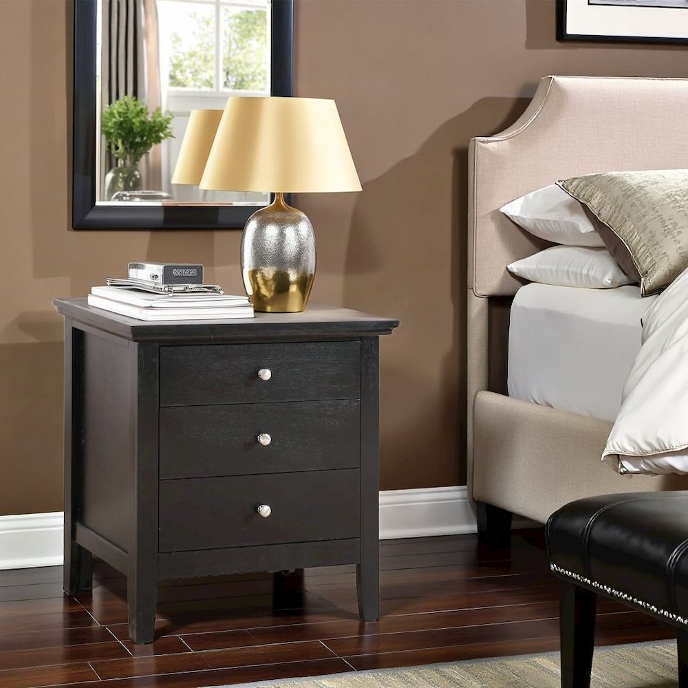 Black 3 Drawer Nightstand with Storage Organizer for Modern Bedrooms