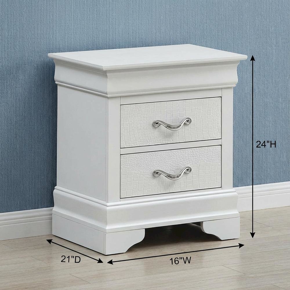 White Transitional Nightstand with Dovetailed Drawers and Metal Glides