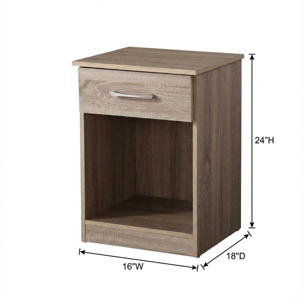 Sandle Wood Nightstand with Single Drawer and Metal Glides in Casual Style