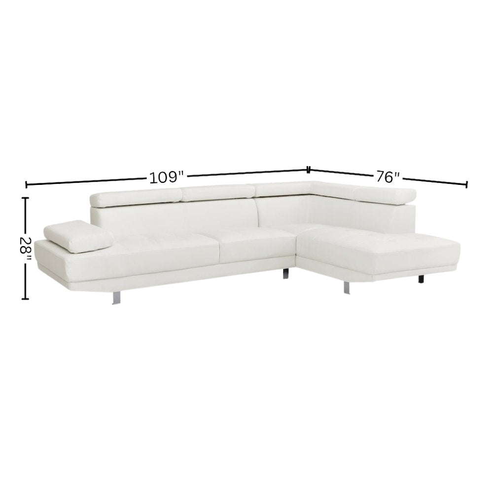 White Leather Sectional Couch with Faux Upholstery for Living Room