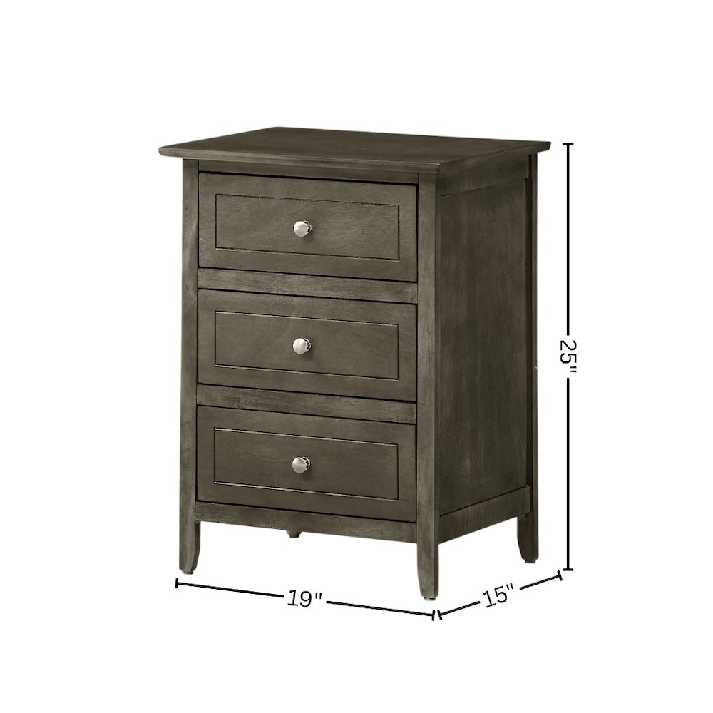 Gray 3 Drawer Nightstand, Ideal for Bedroom Storage