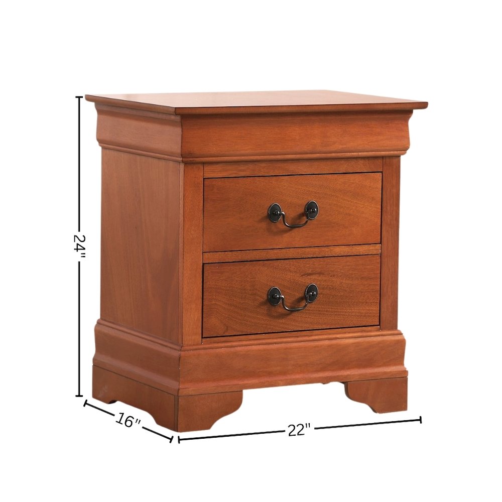 Wooden Nightstand with 2 Drawers in Oak Finish for Bedroom Use