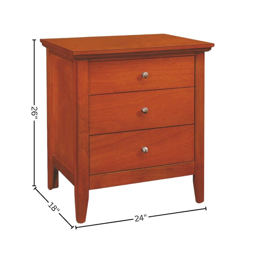 Traditional 3 Drawer Nightstand Wooden Bedside Table in Oak Finish
