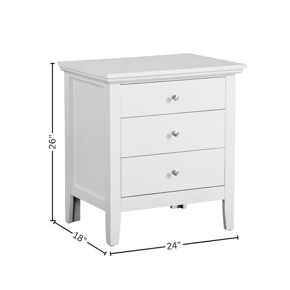 White 3 Drawer Nightstand, Wooden Bedside Table with Ample Storage Space