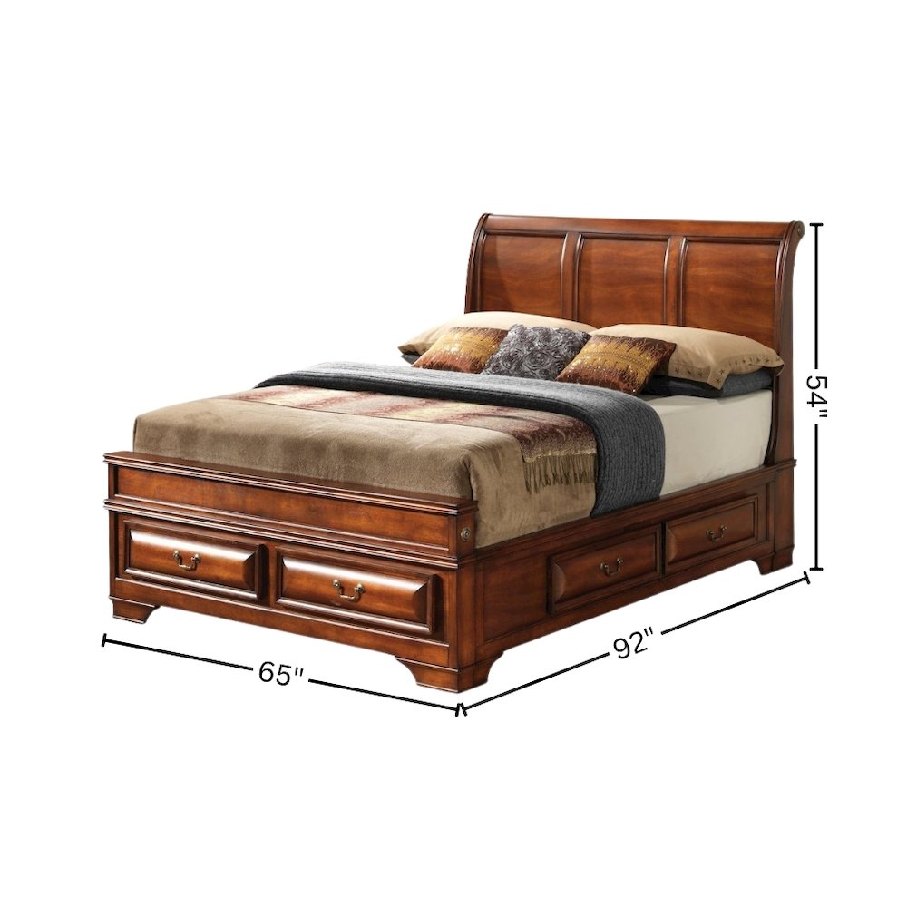 Queen Bed Frame with 6 Drawers in Rich Oak Wood Finish