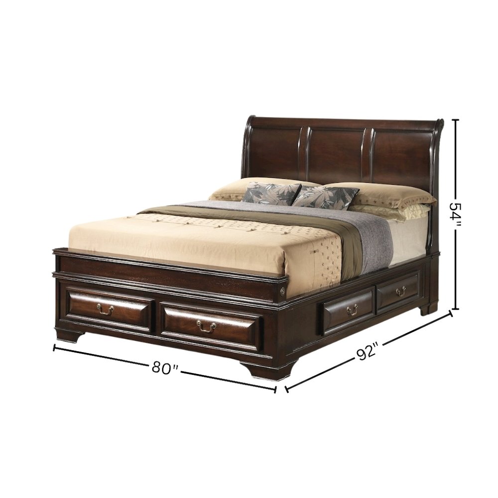 King Size Bed Frame with 6 Storage Drawers in Cappuccino Wood Finish