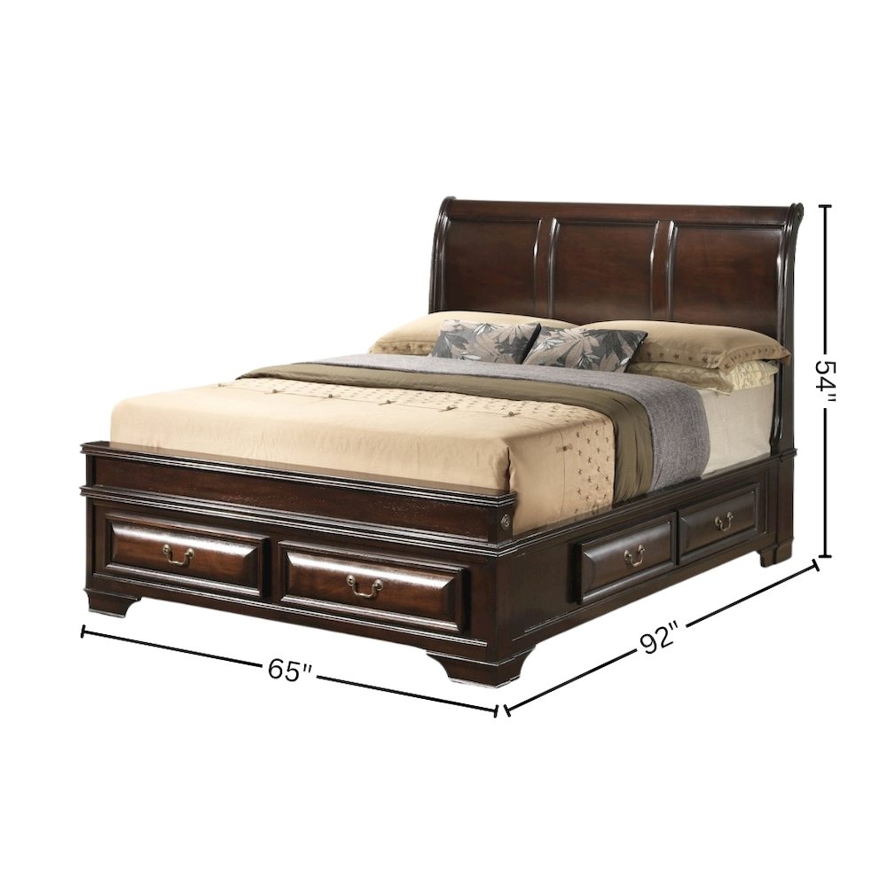 Queen Bed Frame with 6 Storage Drawers in Cappuccino Finish Wood Design