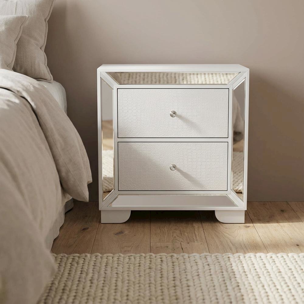 White Bedroom Nightstand with Dovetailed Drawers and Contemporary Style