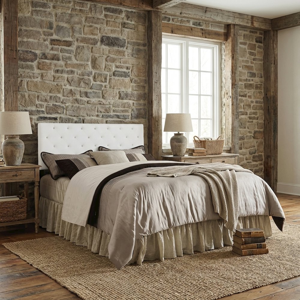 White Full Headboard with Casual Design and Sturdy Frame Construction