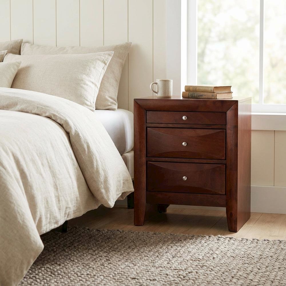 Contemporary Cherry Nightstand with Dovetailed Drawers and Metal Glides
