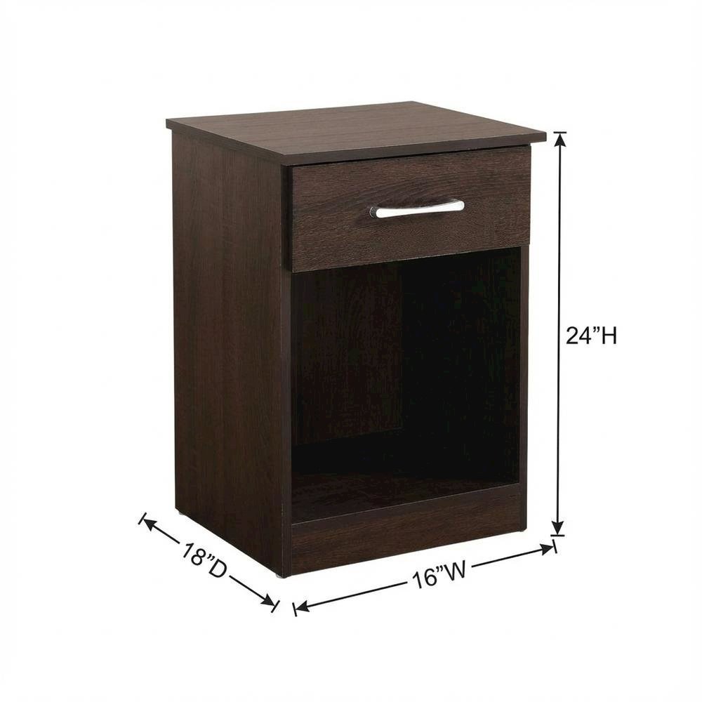 Wenge Nightstand with Single Drawer and Metal Glides for Bedroom Decor