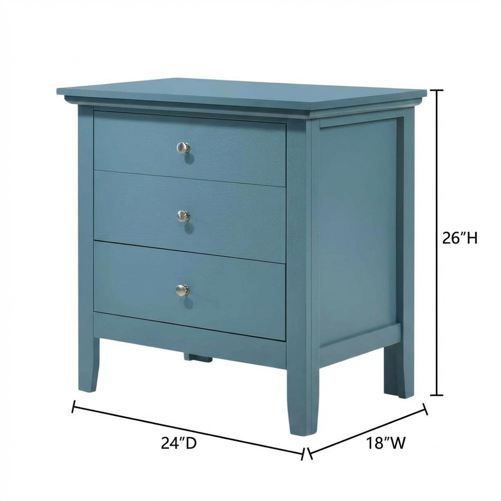 Teal Bedroom Nightstand with Three-Drawer Storage and Casual Style