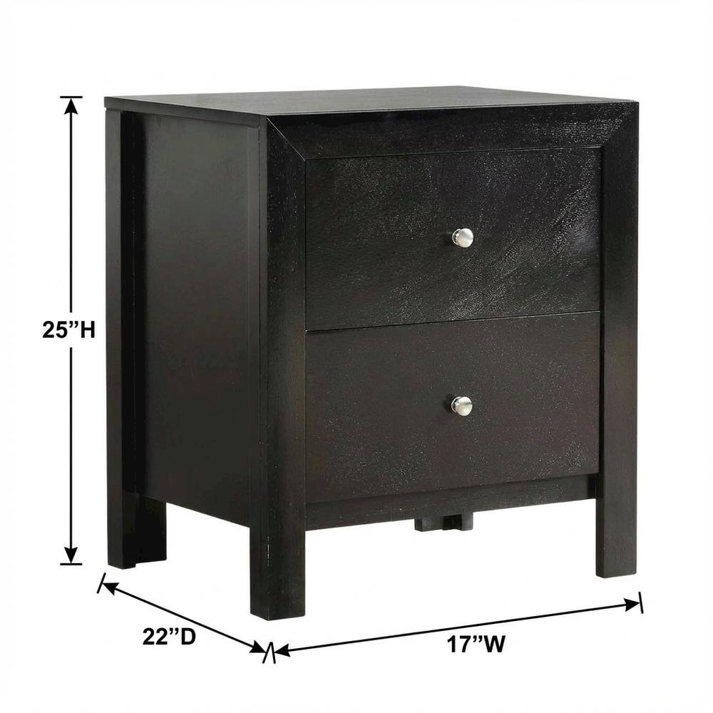 Black Bedroom Nightstand with Dovetailed Drawers and Transitional Style