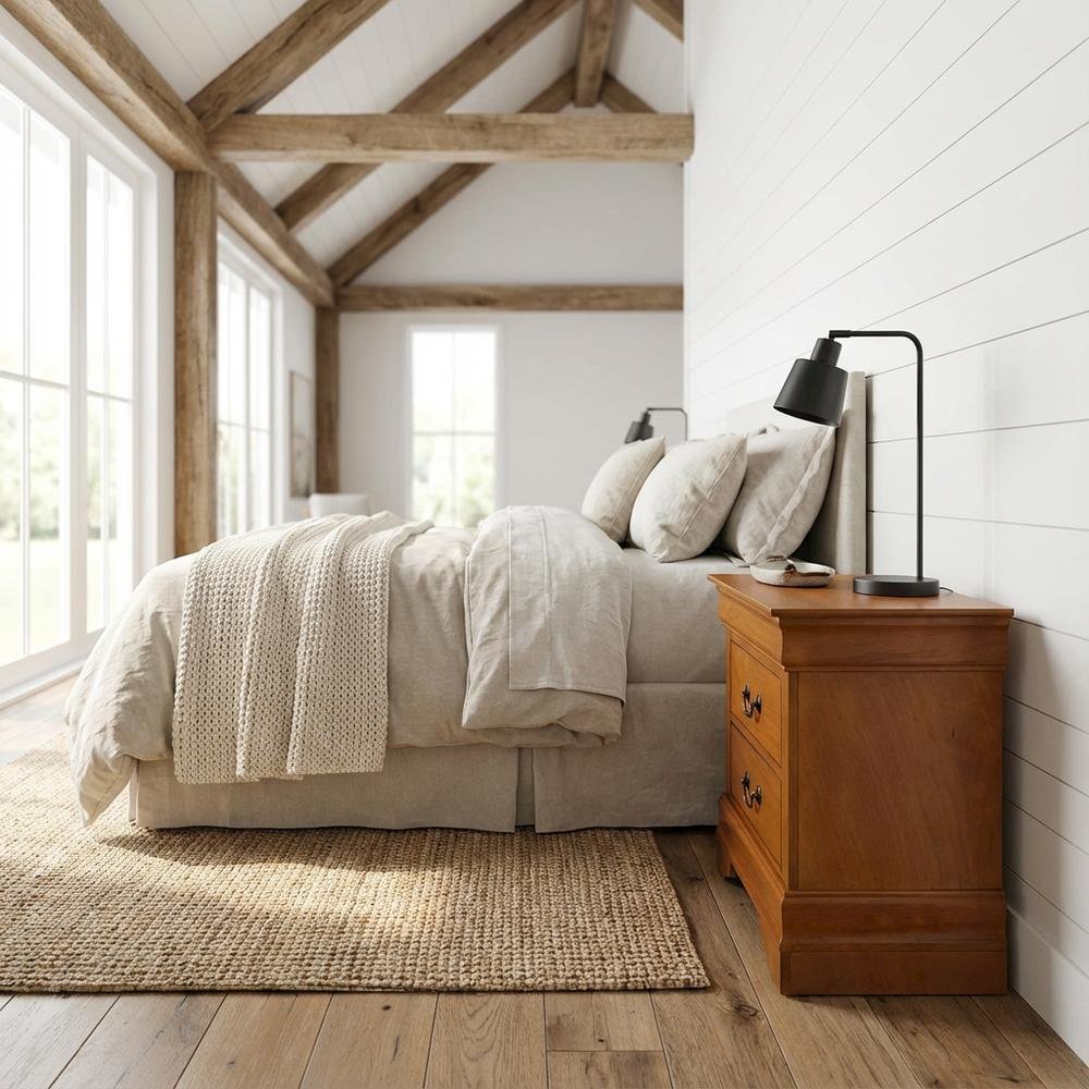 Traditional Oak Night Stand with Dovetailed Drawers and Metal Glides