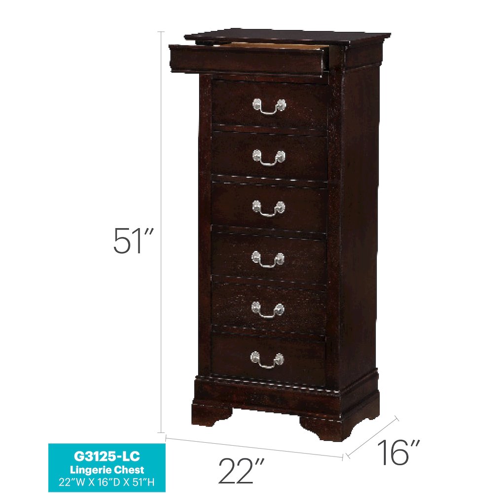 Glory Furniture Louis Phillipe Lingerie Chest in Cappuccino Color