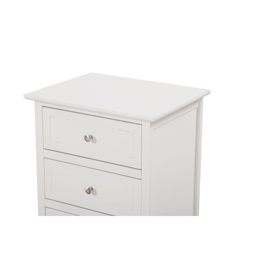 White 3 Drawer Nightstand with Wooden Construction and Elegant Drawers