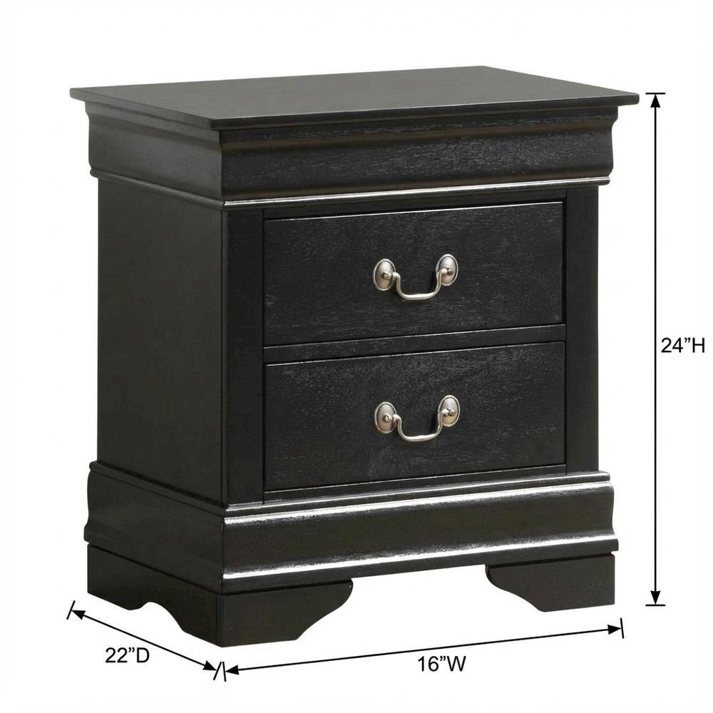 Black Wood Nightstand with Dovetailed Drawers and Traditional Design