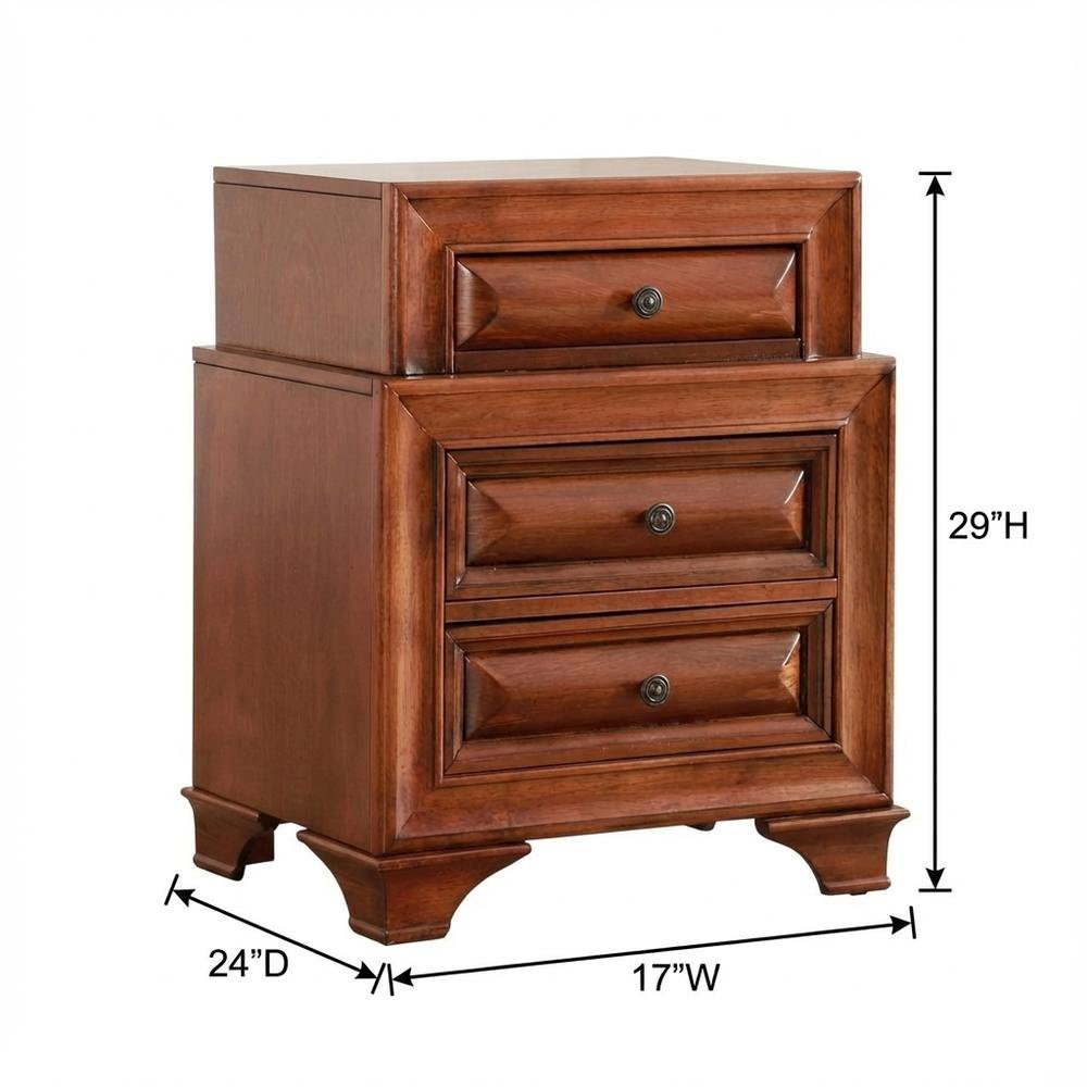 Transitional Nightstand in Oak Finish with 3 Drawers and Metal Glides