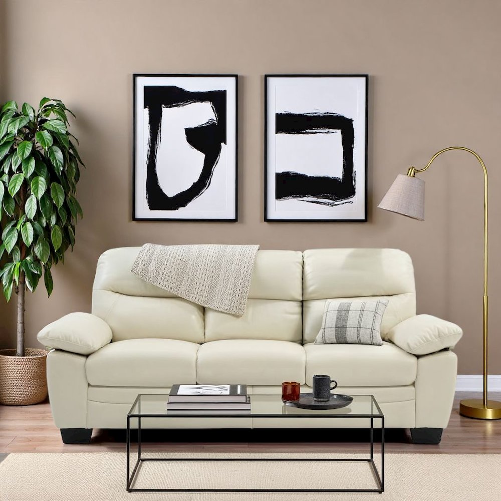 Modern 3 Seater Sofa for Living Room in Pearl Finish With Sleek Frame