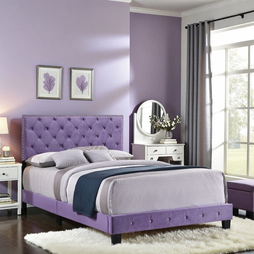 Elegant Purple Full Bed Frame, Kids Full Size Bed with Modern Design