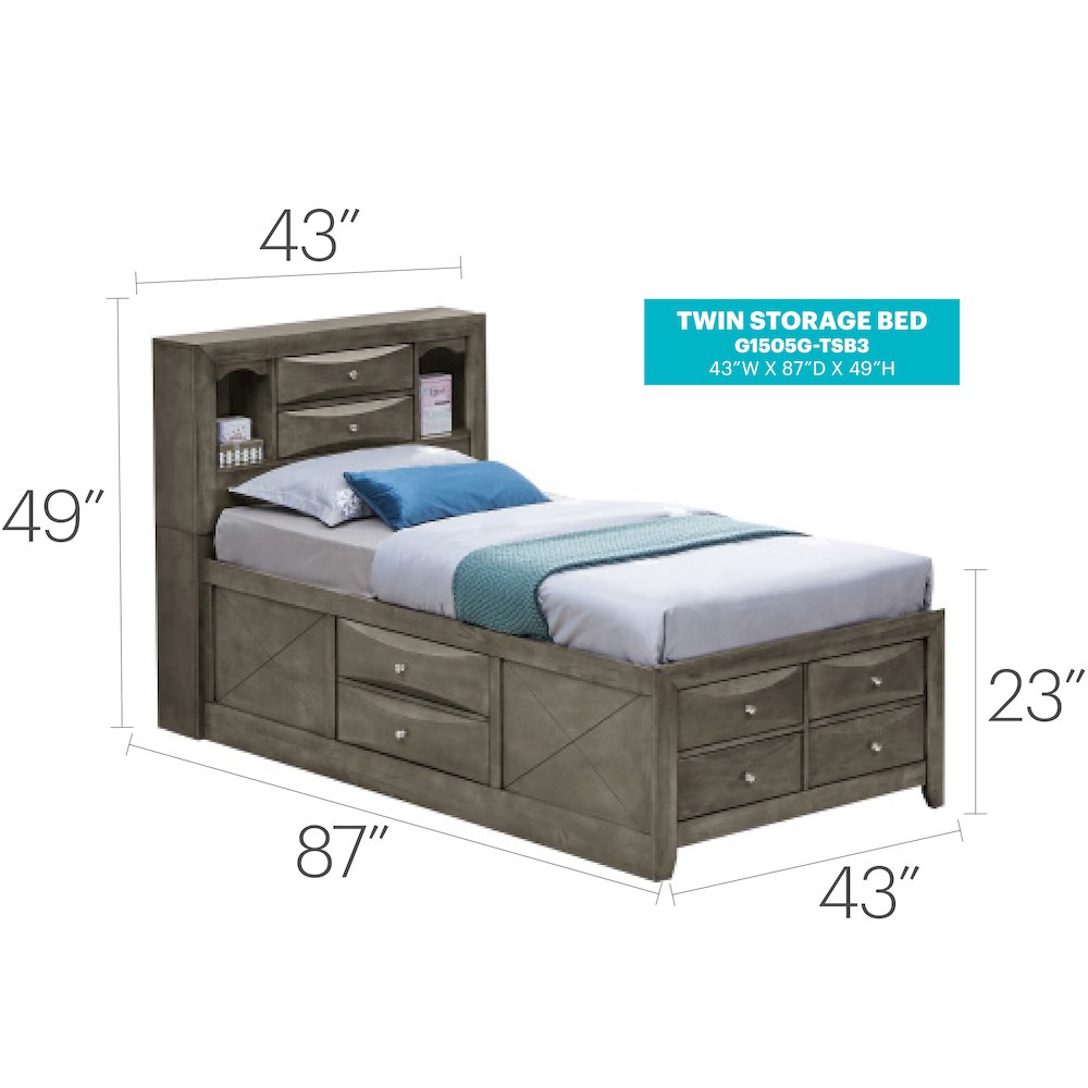 Glory Furniture Marilla Twin Storage Bed in Gray Color