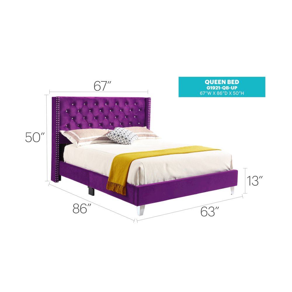 Glory Furniture Julie Queen Bed in Purple Color