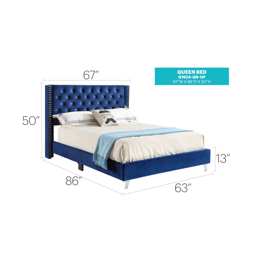 Glory Furniture Julie Queen Bed in Navy Blue Color