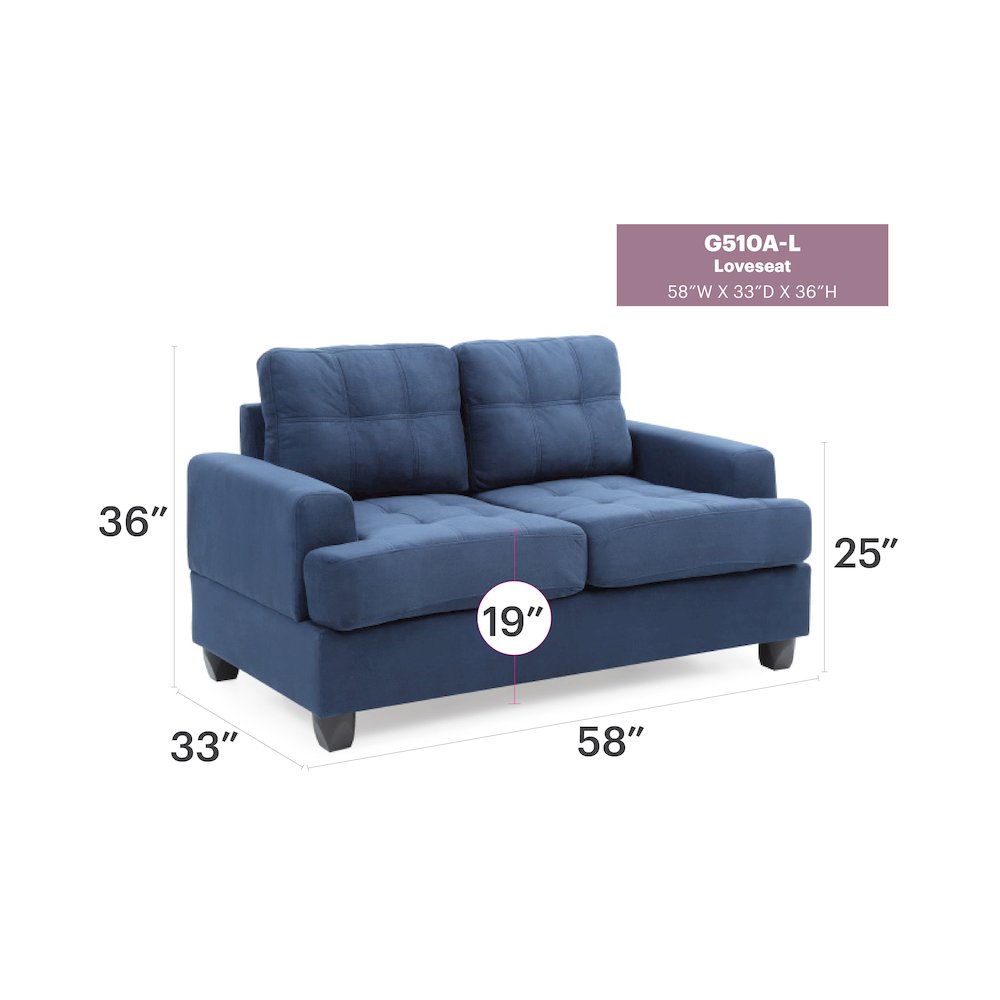 Glory Furniture Sandridge Loveseat in Navy Blue Color