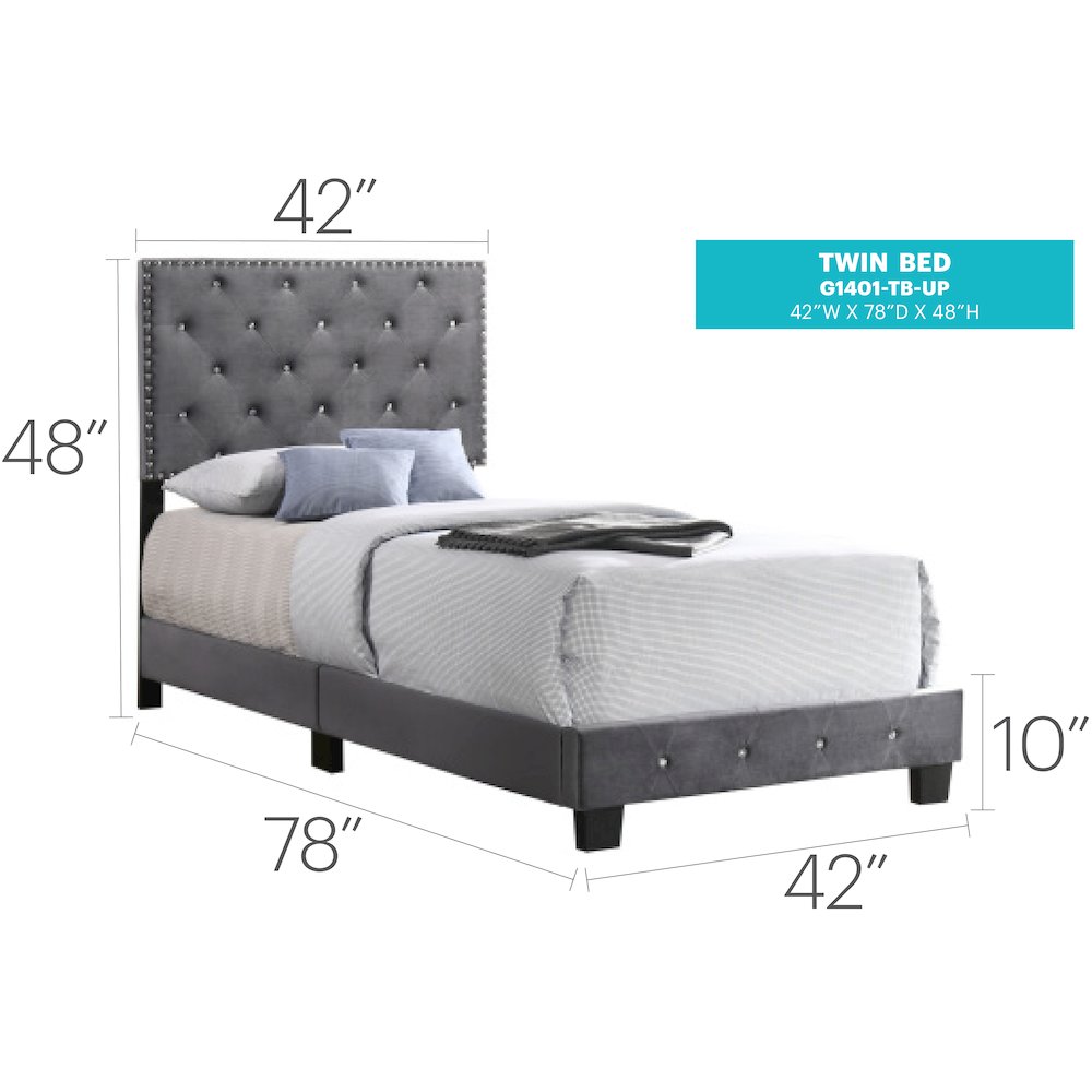 Glory Furniture Suffolk Twin Bed in Gray Color