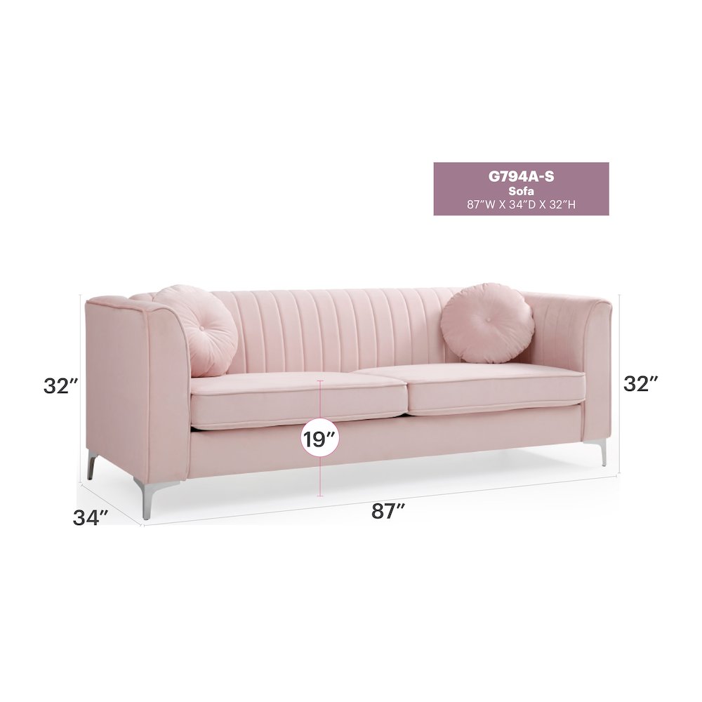 Glory Furniture Delray Sofa in Pink Color