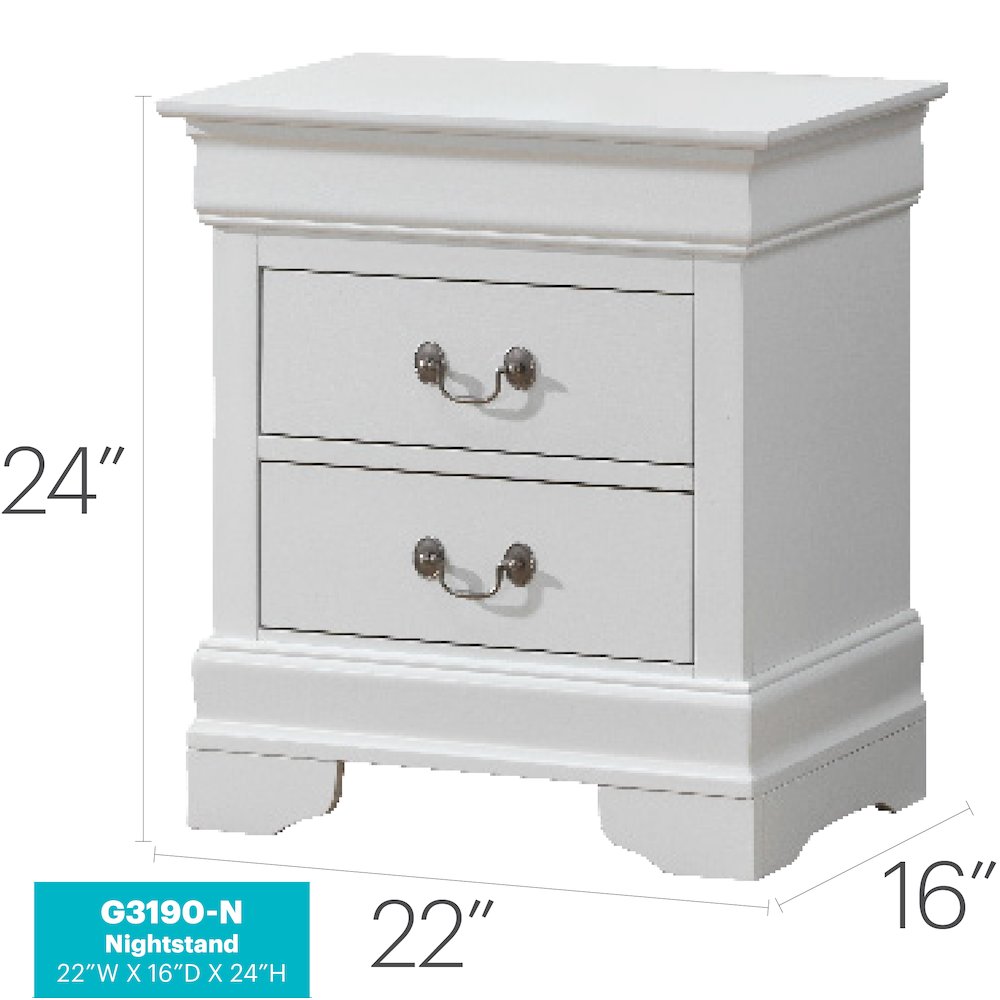 Glory Furniture Louis Phillipe Night Stand in White Color