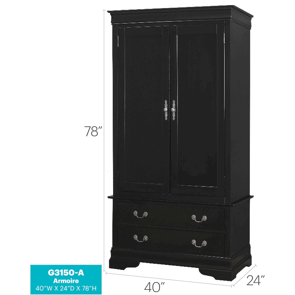 Glory Furniture Louis Phillipe Armoire in Black Color