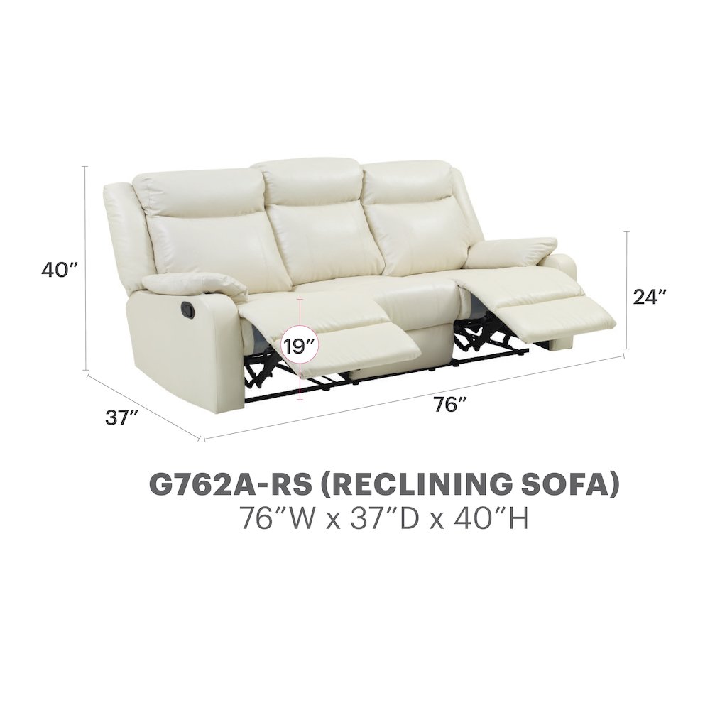 Glory Furniture Ward Reclining Sofa in Pearl Color