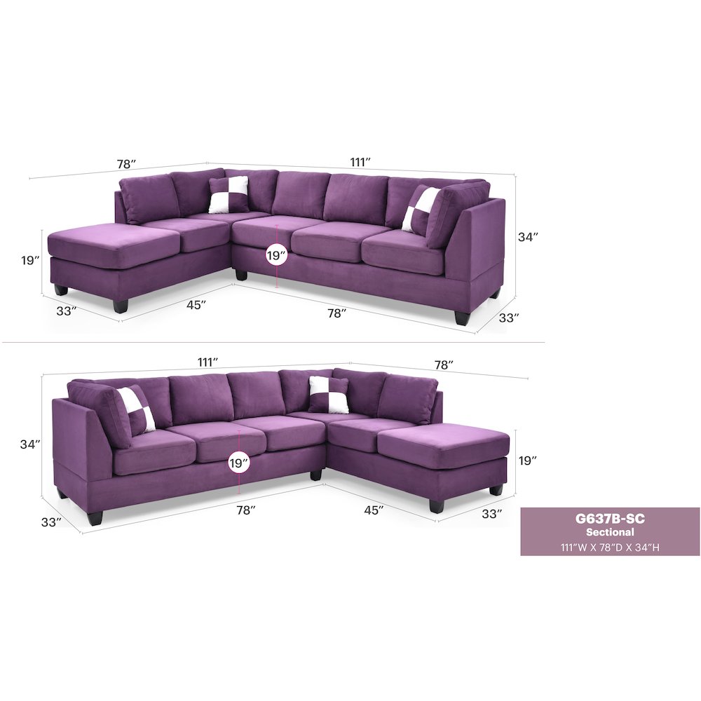 Glory Furniture Malone Sectional in Purple Color