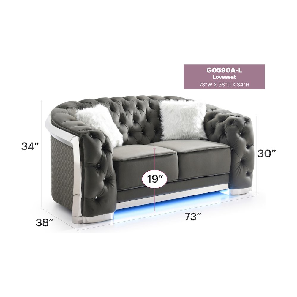 Glory Furniture Sapphire Loveseat in Gray Color