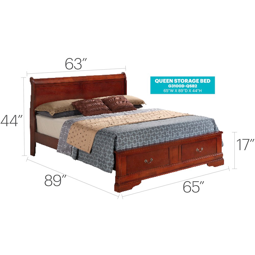 Glory Furniture Louis Phillipe Queen Storage Bed in Cherry Color