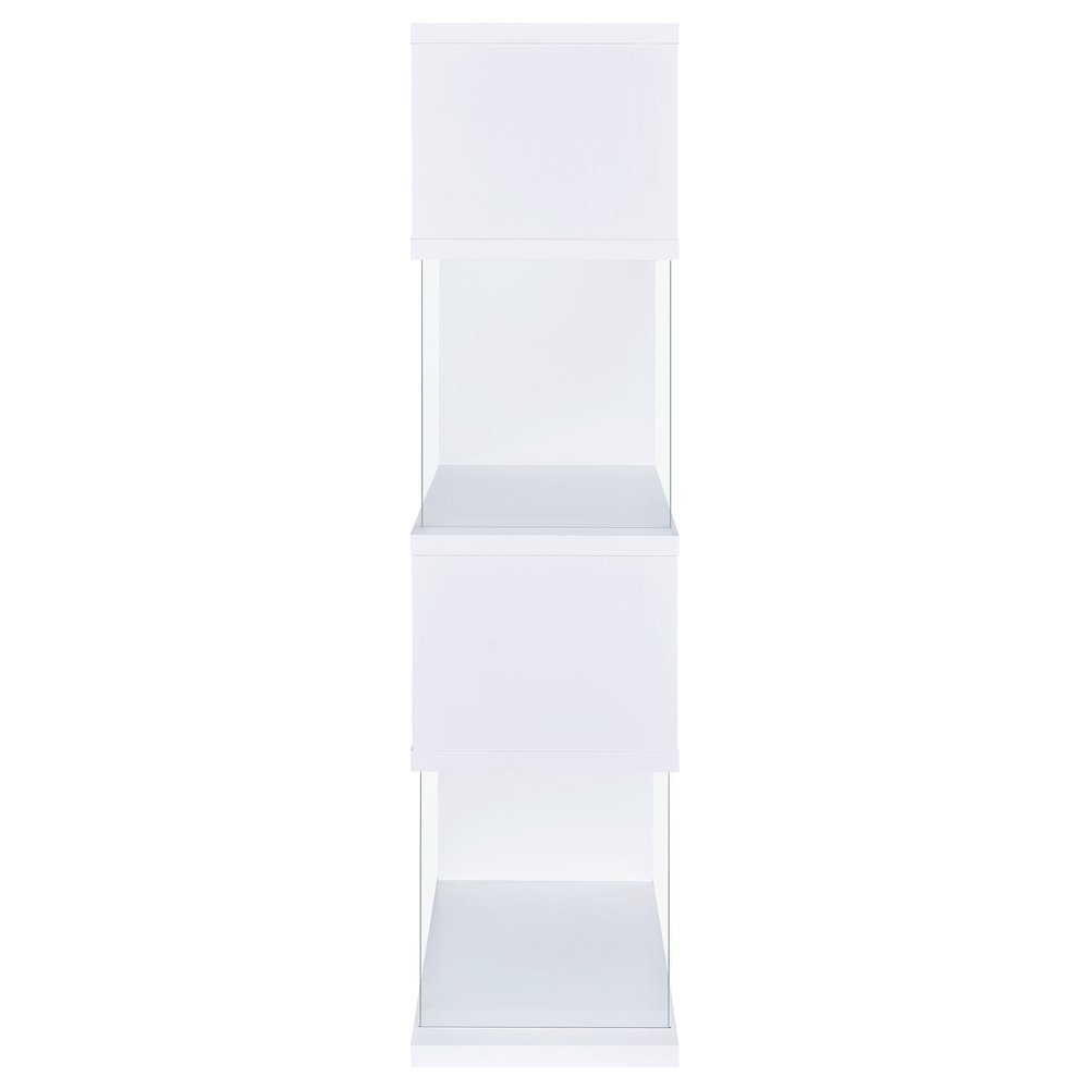 4-Tier White and Clear Modern Bookshelf with Glass Shelves and Storage