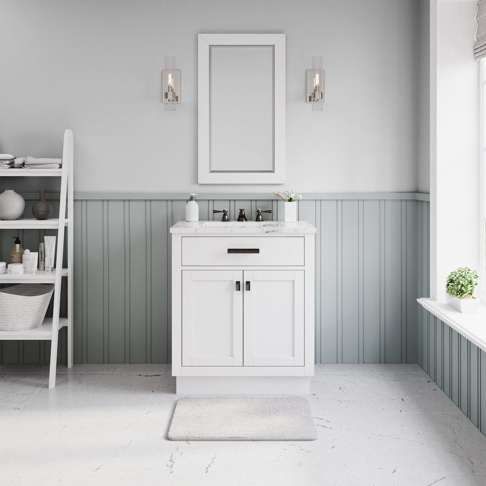 Hartford 30 In. Single Sink Carrara White Marble Countertop Bath Vanity
