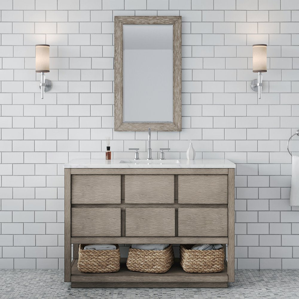 Oakman 48 In. Single Sink Carrara White Marble Countertop Bath Vanity