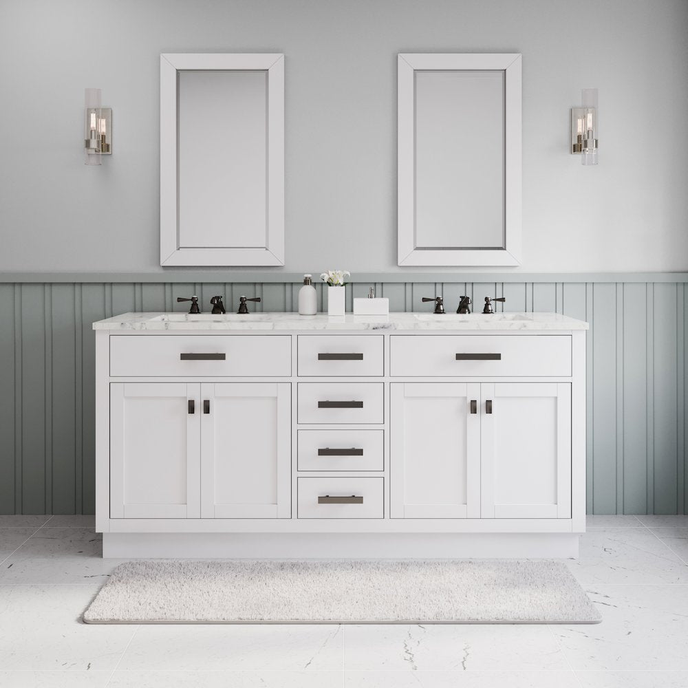 Hartford 72 In. Single Sink Carrara White Marble Countertop Bath Vanity