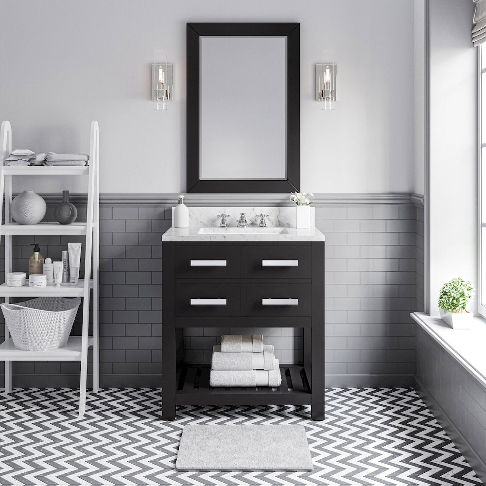 Madalyn 30 In. Single Sink Carrara White Marble Countertop Bath Vanity