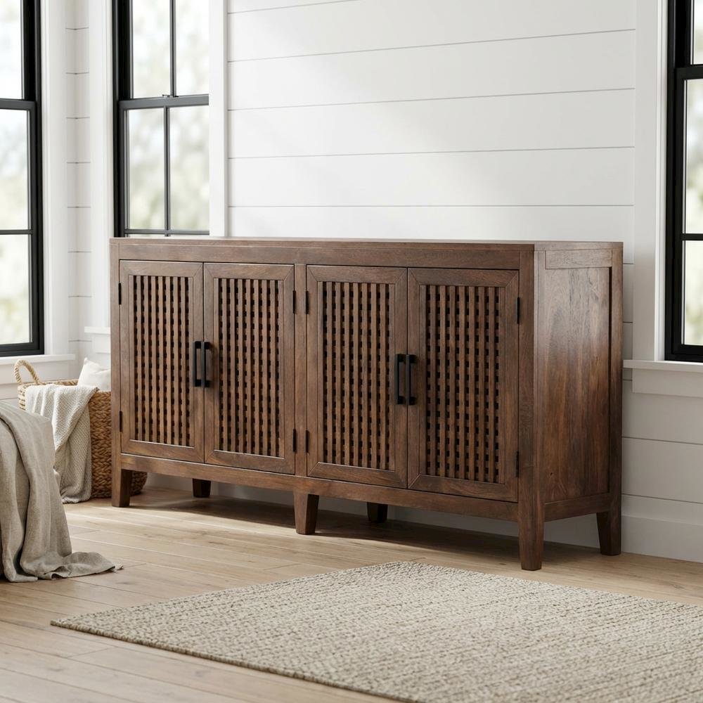 Solid Mango 78-Inch TV Console with Transitional Style and Brown Finish